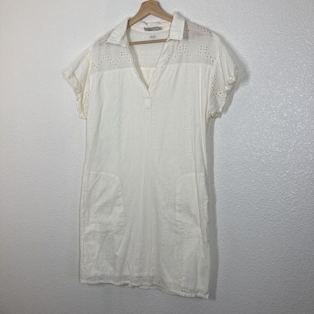 prAna Sun Dress Large White Eyelet Embroidered Tunic Shift Cover-Up Cotton